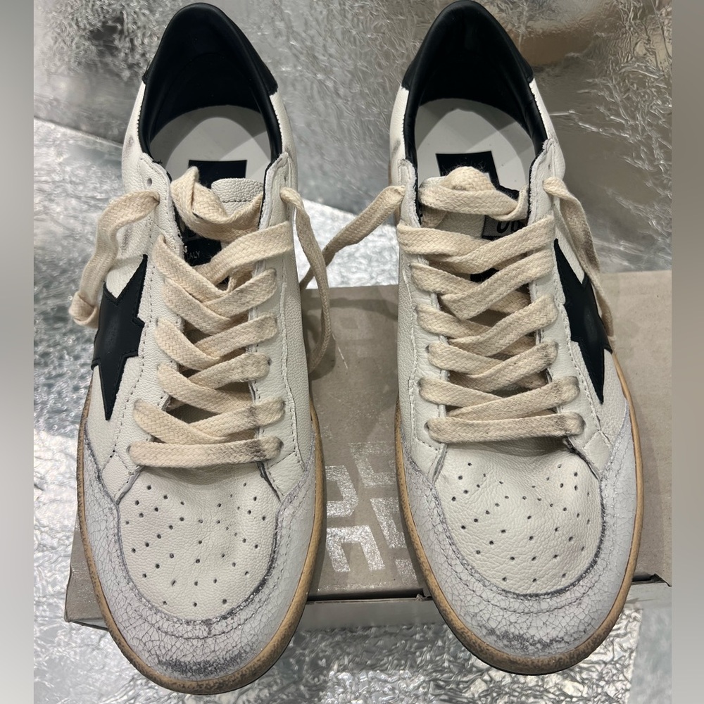 Golden Goose White and Black Sneakers